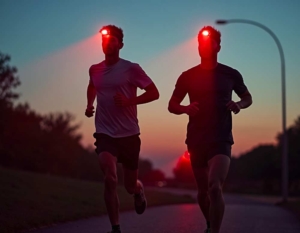 Kopflampen mit Rotlicht beim Joggen getragen